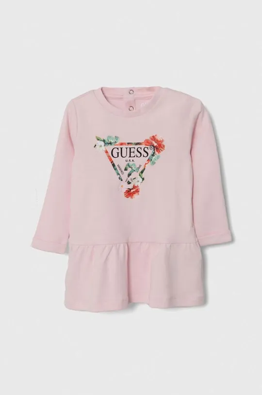 Pamučna haljina za bebe Guess roza