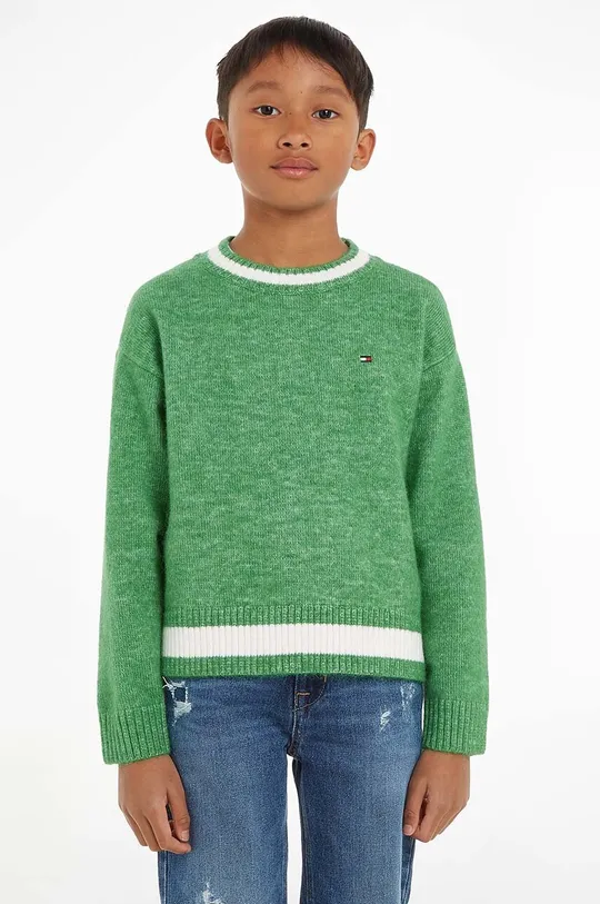 zöld Tommy Hilfiger gyerek gyapjúkeverékből készült pulóver Fiú