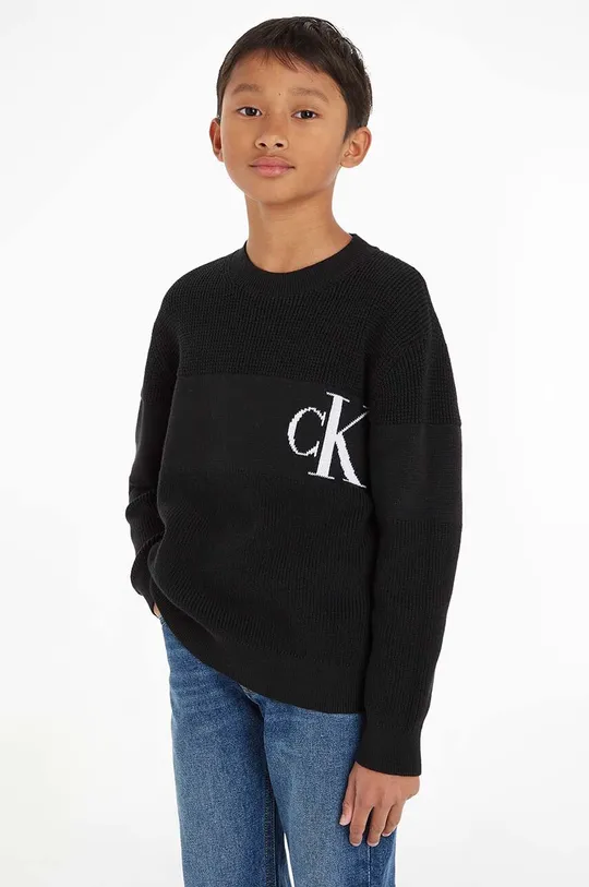 μαύρο Παιδικό βαμβακερό πουλόβερ Calvin Klein Jeans Για αγόρια