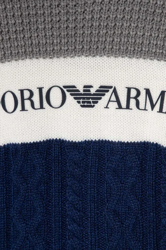 Emporio Armani sweter wełniany dziecięcy Materiał 1: 50 % Akryl, 50 % Wełna dziewicza, Materiał 2: 50 % Wełna dziewicza, 50 % Akryl, Materiał 3: 49 % Akryl, 48 % Wełna dziewicza, 2 % Poliamid, 1 % Elastan