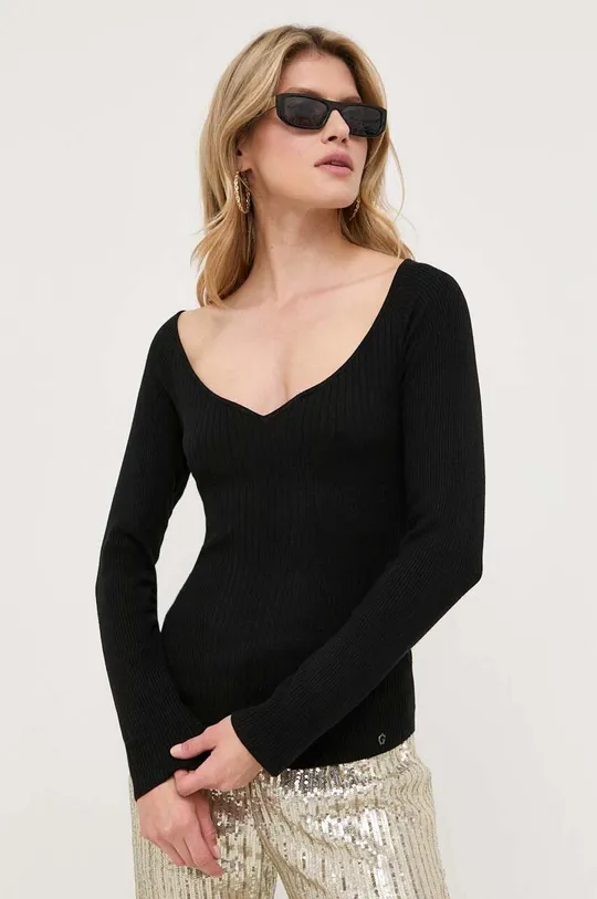 fekete Guess pulóver selyemkeverékből