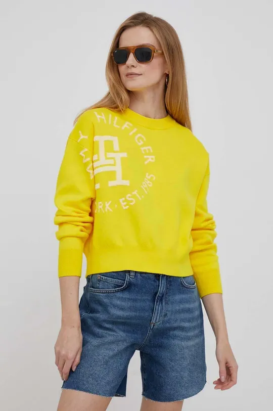 κίτρινο Βαμβακερό πουλόβερ Tommy Hilfiger Γυναικεία