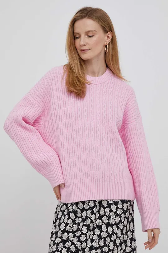 różowy Tommy Hilfiger sweter z domieszką wełny
