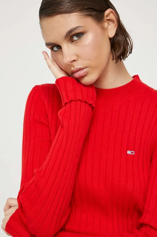 κόκκινο Βαμβακερό πουλόβερ Tommy Jeans Γυναικεία