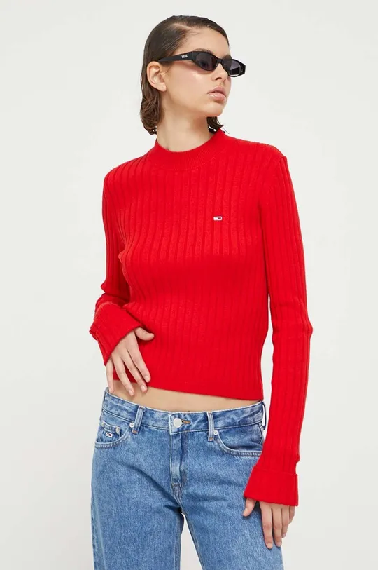 červená Bavlnený sveter Tommy Jeans