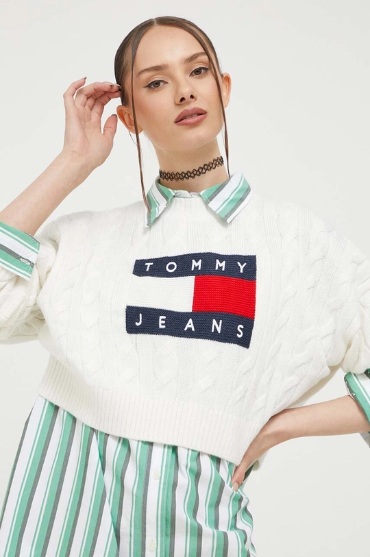 λευκό Πουλόβερ Tommy Jeans Γυναικεία