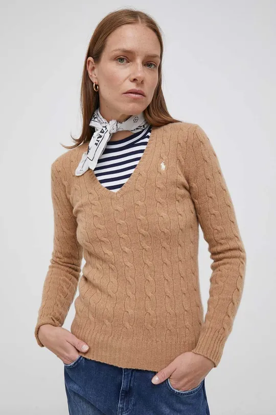 Шерстяной свитер Polo Ralph Lauren тонкий бежевый 211910422