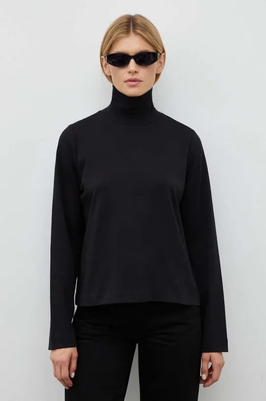 čierna Bavlnené tričko s dlhým rukávom Drykorn Dámsky