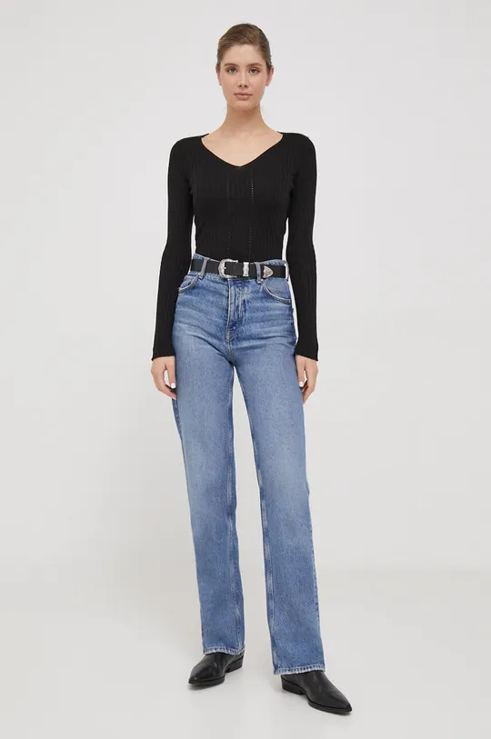 Pepe Jeans gyapjúkeverék pulóver fekete