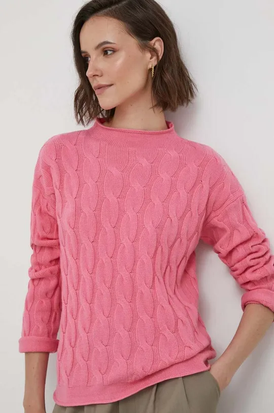 United Colors of Benetton sweter z domieszką wełny różowy
