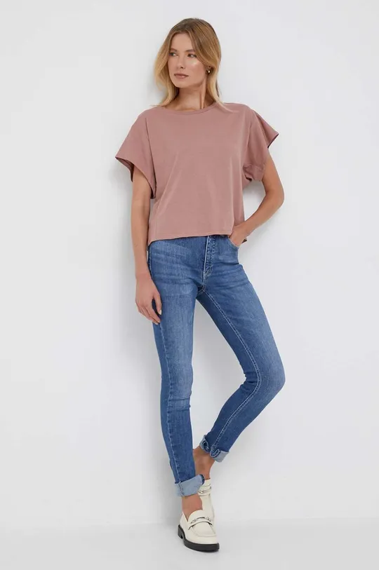 Βαμβακερό μπλουζάκι Sisley ροζ