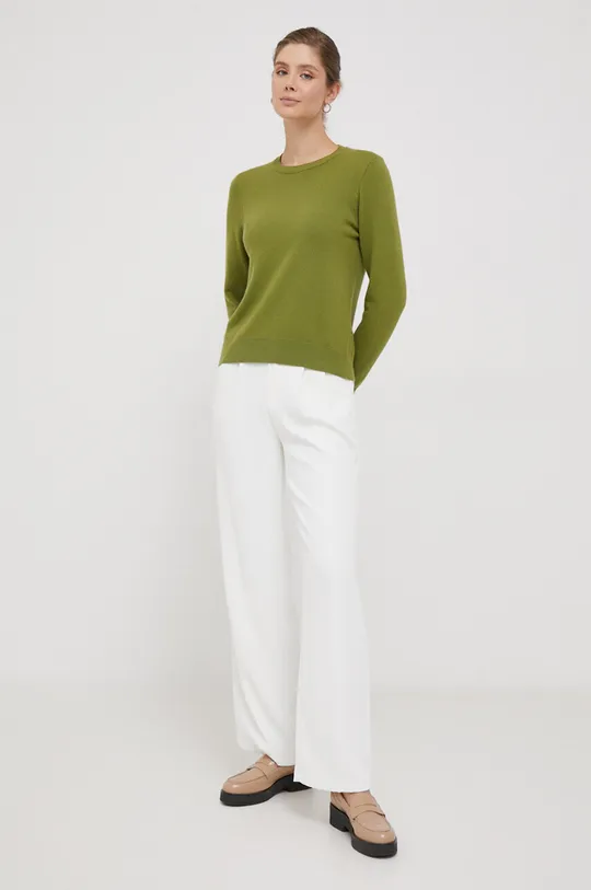 Sisley gyapjúkeverék pulóver zöld