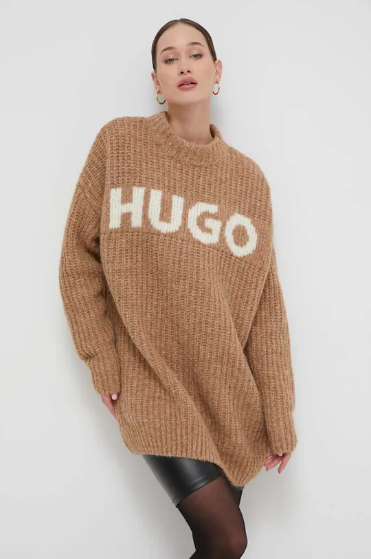 Volnen pulover HUGO rjava