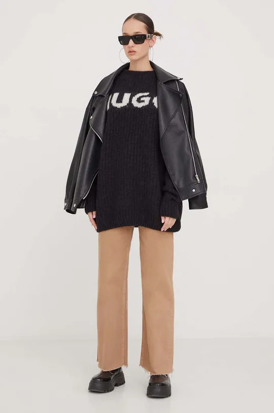 Шерстяной свитер HUGO чёрный