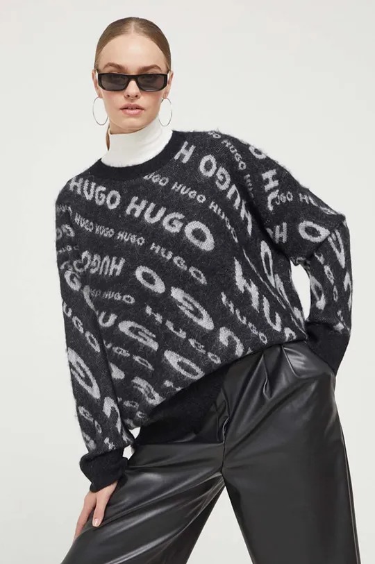 czarny HUGO sweter z domieszką wełny Damski