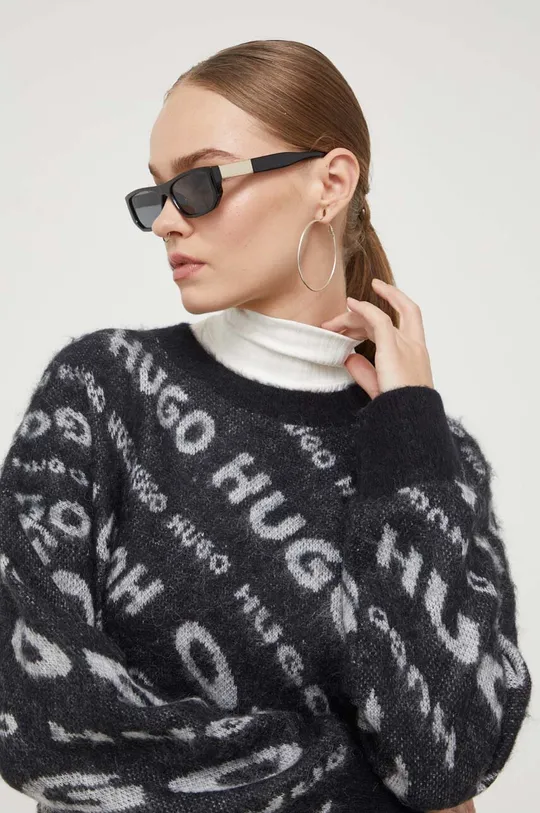 fekete HUGO gyapjúkeverék pulóver