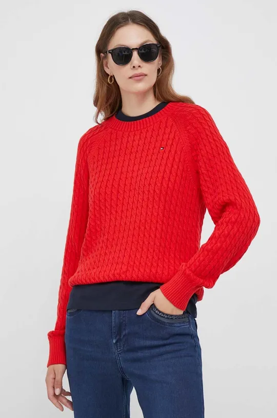 κόκκινο Βαμβακερό πουλόβερ Tommy Hilfiger Γυναικεία
