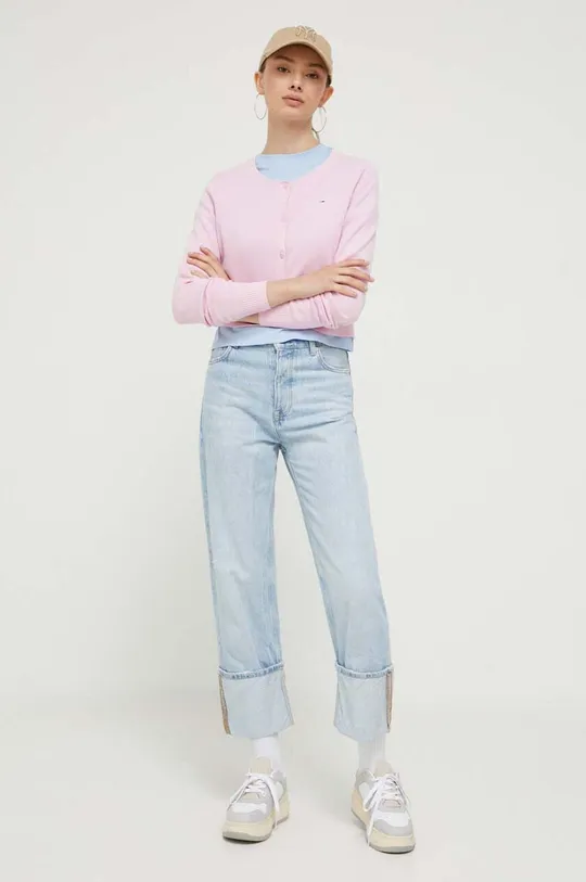 Πλεκτή ζακέτα Tommy Jeans ροζ