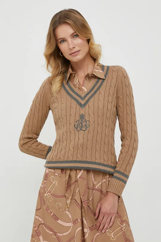 beżowy Lauren Ralph Lauren sweter bawełniany Damski