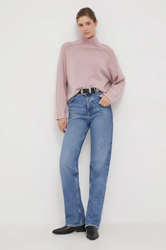 Calvin Klein gyapjú pulóver rózsaszín