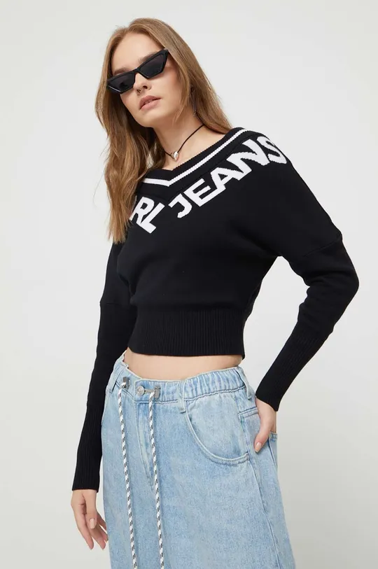 μαύρο Βαμβακερό πουλόβερ Karl Lagerfeld Jeans Γυναικεία