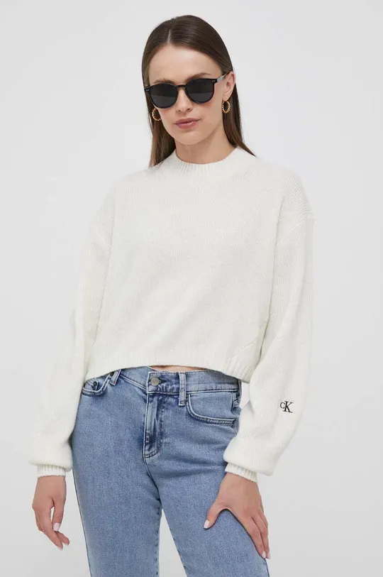 beżowy Calvin Klein Jeans sweter wełniany Damski