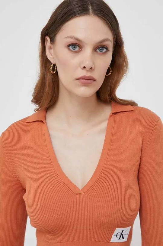 oranžová Tričko s dlhým rukávom Calvin Klein Jeans