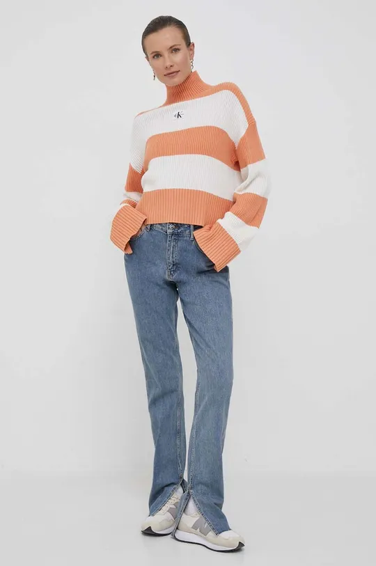 bež Pamučni pulover Calvin Klein Jeans Ženski