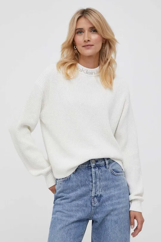 beżowy Calvin Klein Jeans sweter bawełniany Damski