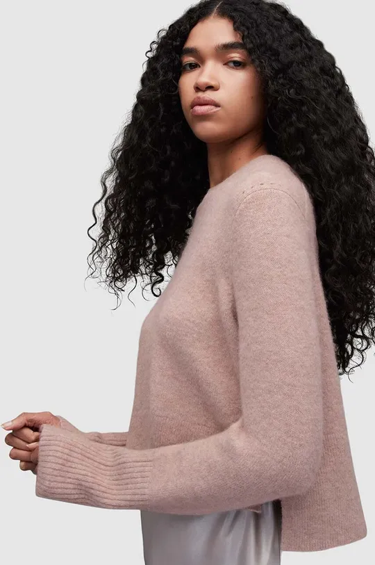 AllSaints sweter z domieszką wełny WICK CREW różowy