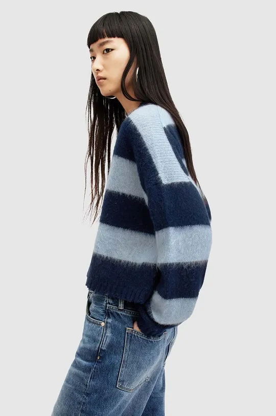 niebieski AllSaints sweter z domieszką wełny LOU CROP
