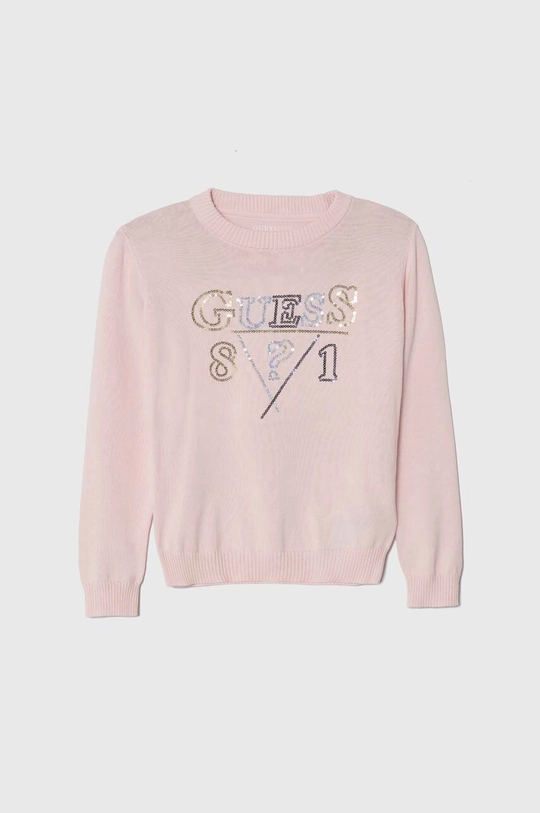 розовый Детский хлопковый свитер Guess Для девочек