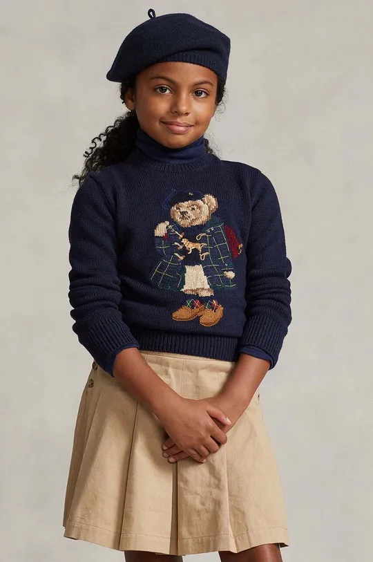 granatowy Polo Ralph Lauren sweter bawełniany dziecięcy Dziewczęcy