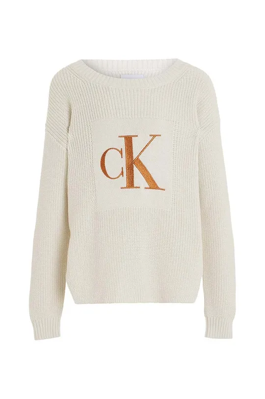 Calvin Klein Jeans gyerek pamut pulóver bézs