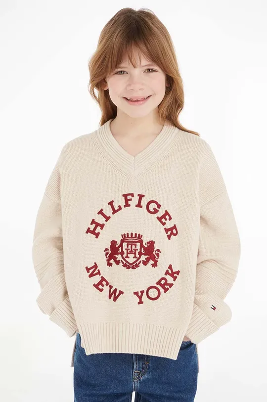 бежевый Детский хлопковый свитер Tommy Hilfiger Для девочек