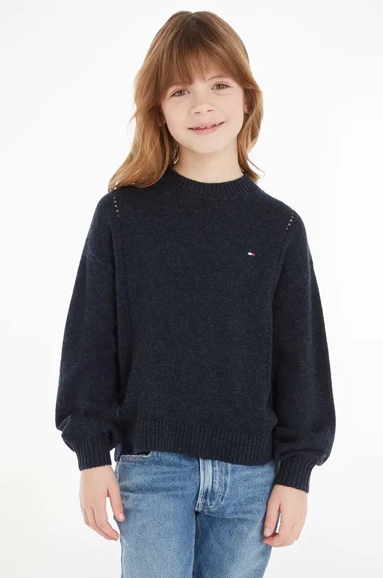 темно-синій Вовняний дитячий светр Tommy Hilfiger Для дівчаток