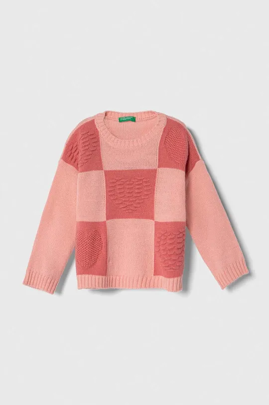 różowy United Colors of Benetton sweter z domieszką wełny dziecięcy Dziewczęcy