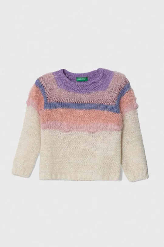 bézs United Colors of Benetton gyerek gyapjúkeverékből készült pulóver Lány