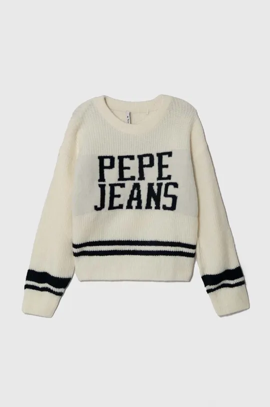 beżowy Pepe Jeans sweter z domieszką wełny dziecięcy Dziewczęcy
