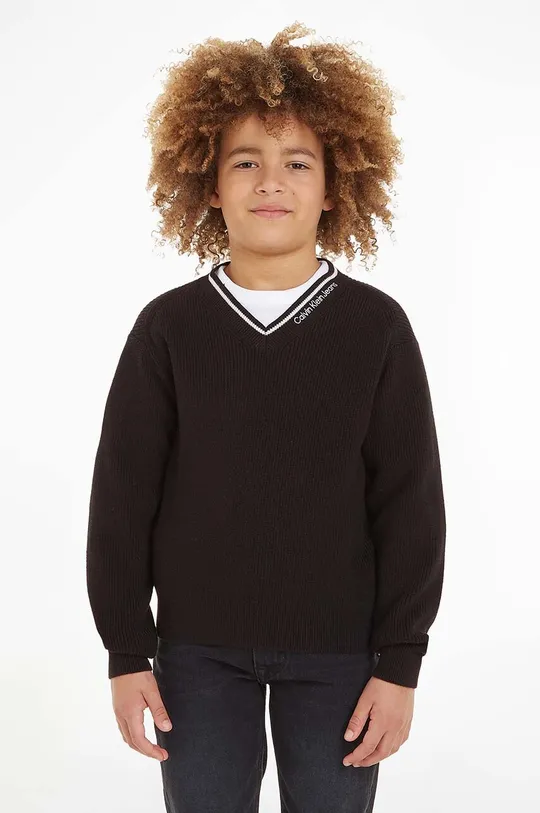 crna Dječji pamučni pulover Calvin Klein Jeans Dječji