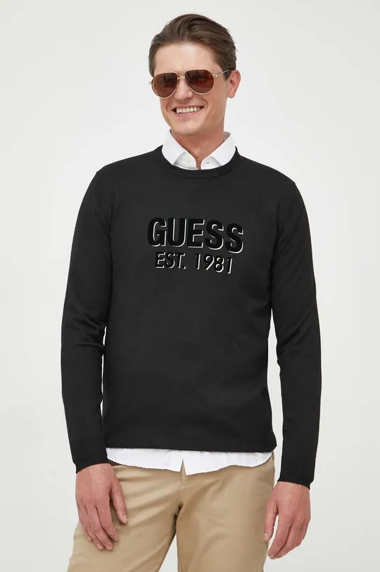 czarny Guess sweter z domieszką jedwabiu