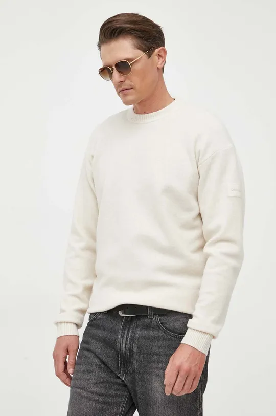 beżowy Calvin Klein sweter z domieszką wełny Męski