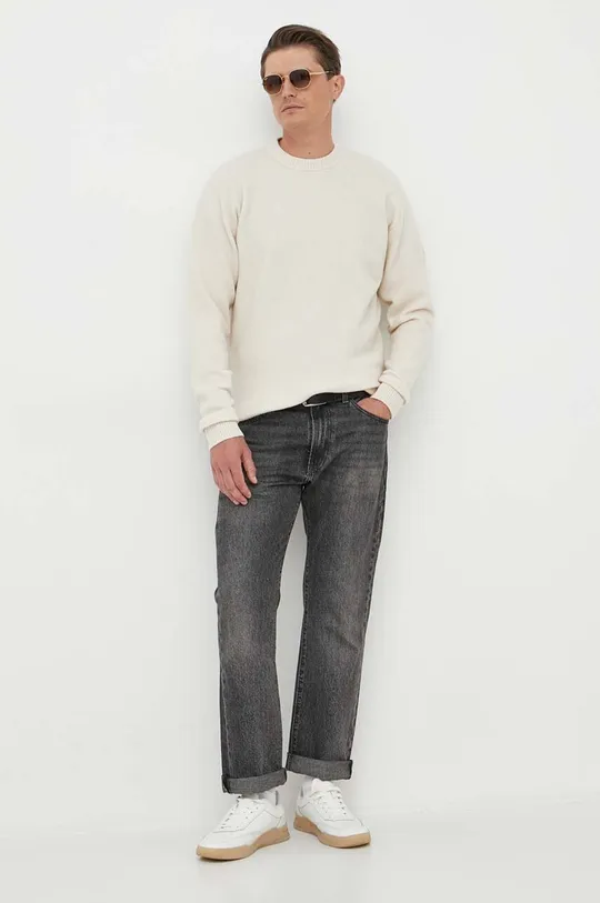 Calvin Klein gyapjúkeverék pulóver bézs