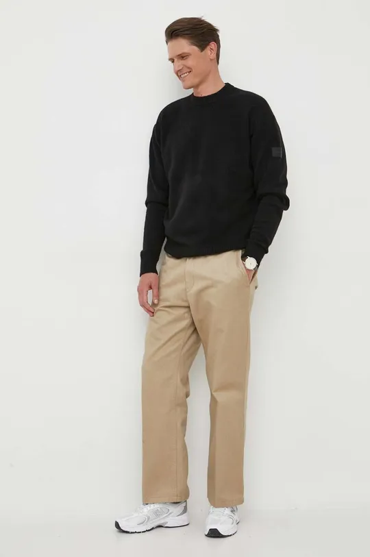 czarny Calvin Klein sweter z domieszką wełny Męski
