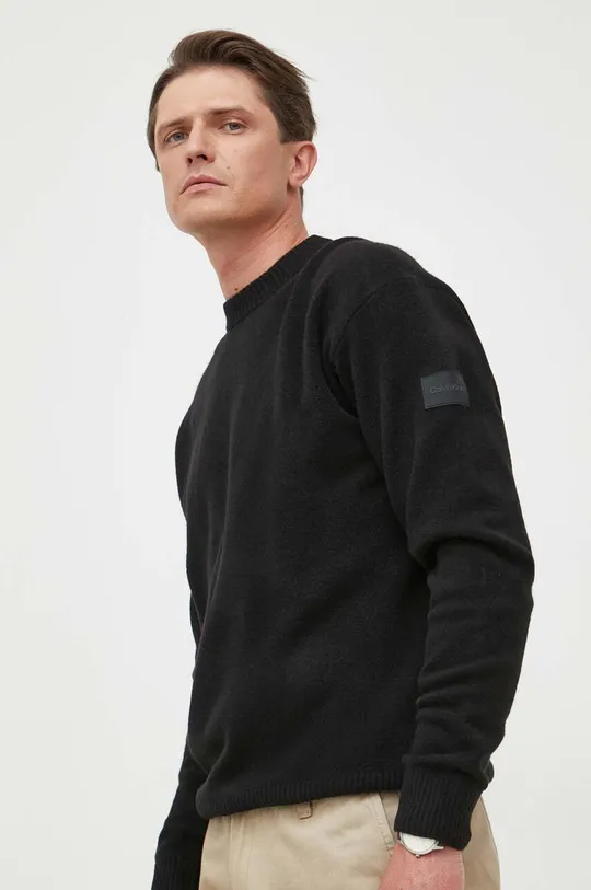 Calvin Klein gyapjúkeverék pulóver fekete