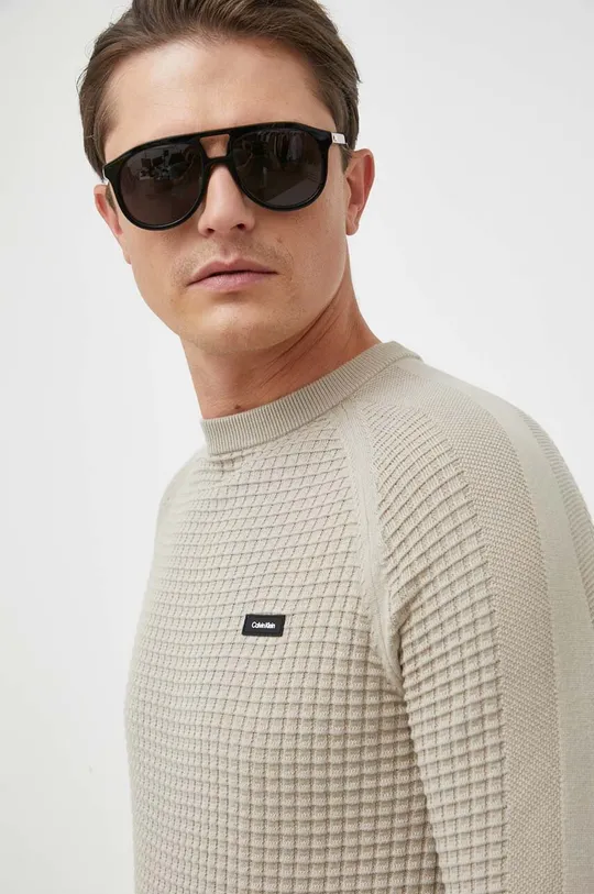 beżowy Calvin Klein sweter bawełniany Męski