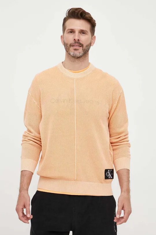 narančasta Pamučni pulover Calvin Klein Jeans Muški