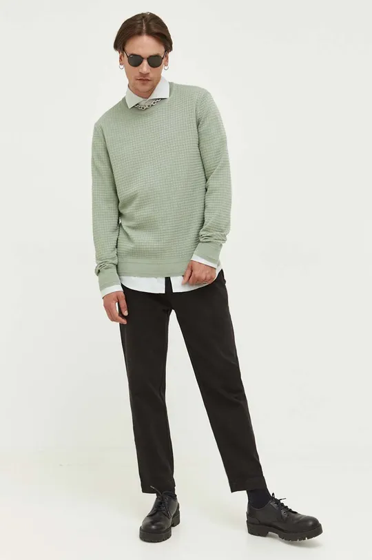 Хлопковый свитер HUGO зелёный