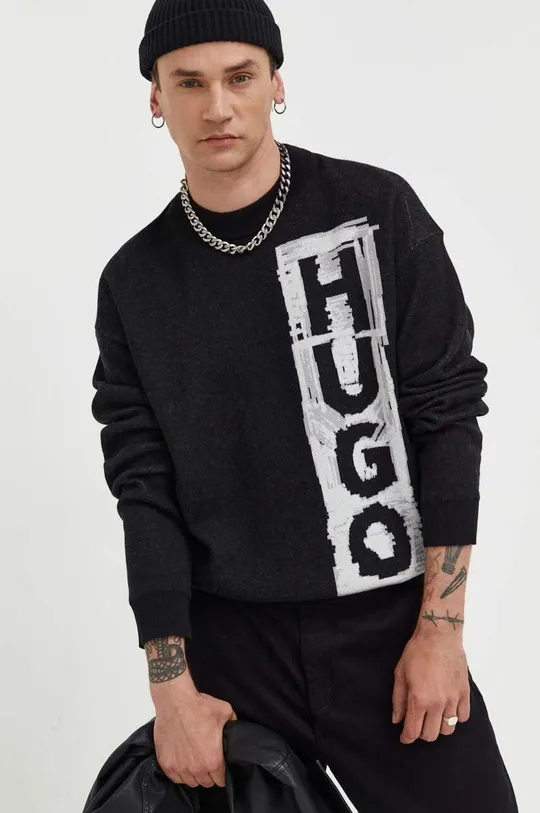 fekete HUGO gyapjúkeverék pulóver Férfi
