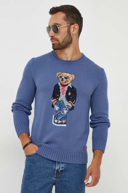 голубой Хлопковый свитер Polo Ralph Lauren Мужской